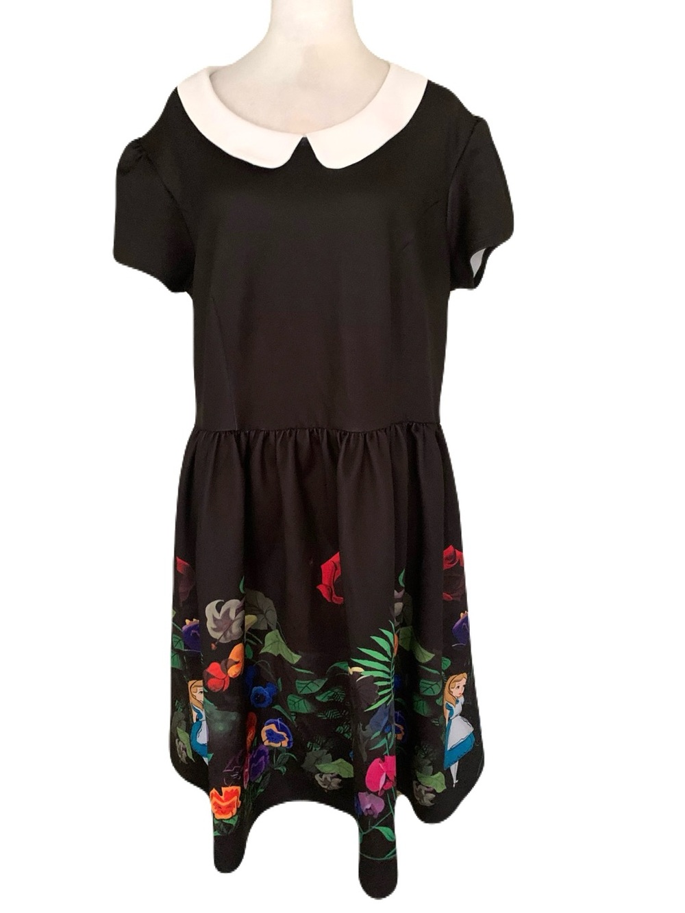 NWT Disney Torrid Size 2 18/20 Black Colorful Alice in Wonderland Skater Dress